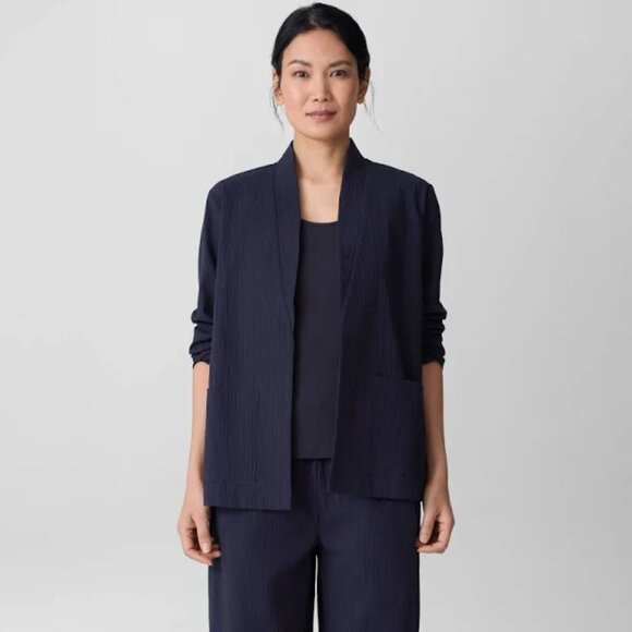 Eileen Fisher Navy Blue Silk Blend Jacket/Blazer Size Medium - Picture 1 of 6